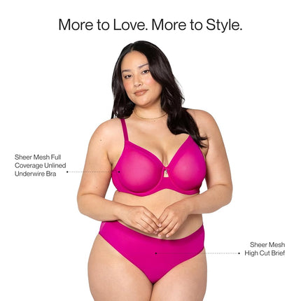 Curvy Couture Women's Sheer Mesh Full-Coverage Unlined Underwire Bra, Glamberry, 42F