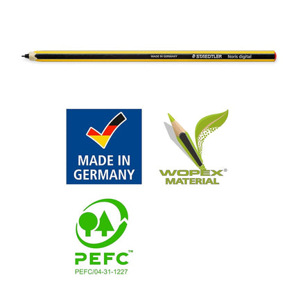 Staedtler Noris digital classic 180 22, EMR stylus, stylus for digital writing and drawing on EMR touch screens (classic hexagonal shape, 4,096 pressure levels, fine 0.7 mm tip), yellow/black