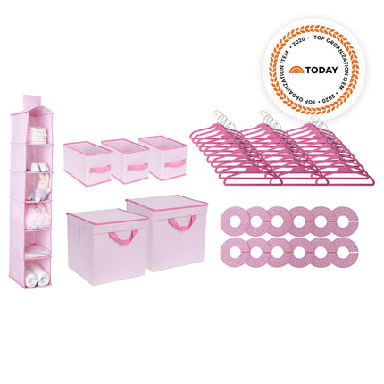 Delta Children Nursery Storage 48 Piece Set - Easy Storage/Organization Solution - Keeps Bedroom, Nursery & Closet Clean, Barely Pink