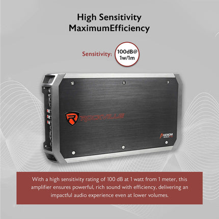 Amplificador estéreo de coche Rockville RXA-F2 de 2400 vatios de pico / 1200w RMS y 4 canales