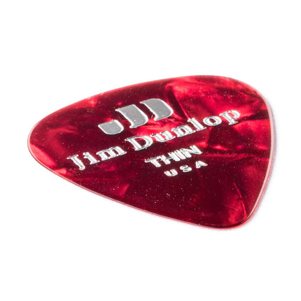 Dunlop 483R09TH Genuine Celluloid, Red Pearloid, Thin, 72/Bag