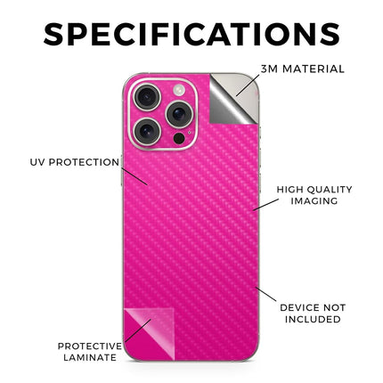 Coque de téléphone en fibre de carbone compatible avec Apple iPhone 16 Pro Max - Rose vif uni - Housse de protection en vinyle 3M de qualité supérieure - Facile à appliquer | Fabriqué aux États-Unis par MightySkins