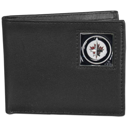 NHL Winnipeg Jets Leather Bi-Fold Wallet Packaged in Gift Box, Black