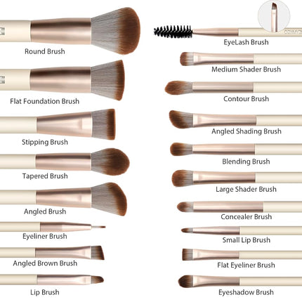 Makeup Brushes, HEYMKGO 18pcs Professional Makeup Brush Set with 2 Powder Puff & Travel Bag, Premium Synthetic Foundation Powder Blush Blending Face Brush Kit, Eyeshadow Makeup Brushes & Tools