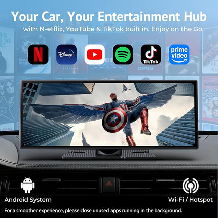 Wonsidary 11.26" Portable CarPlay Screen Compatible with Wireless Apple CarPlay & Android Auto,Video Streaming,Split Screen,1080P Backup Camera,Dual Bluetooth,Voice Control,OTA,12-24V for All Vehicles