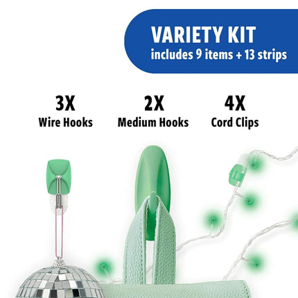 Command Mixed Hooks Pack, 9 Aloe Hooks and 13 Strips, Damage-Free Hanging with Adhesive, No Tools Great for Hanging Home and Room Decor,
