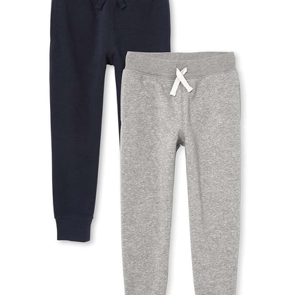 The Children's Place Pantalones Deportivos de Forro Polar Activo para Niños, Paquete de 2, Azul Marino Nuevo/Gris Jaspeado, Mediano