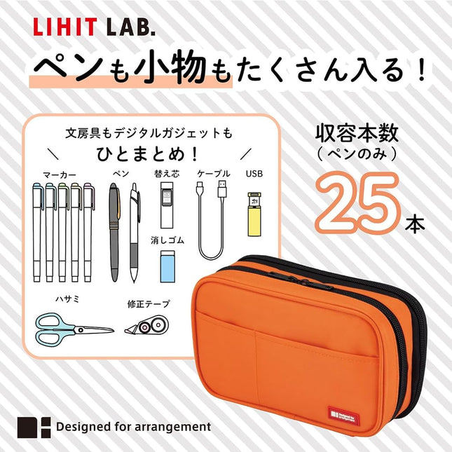 LIHIT LAB Large Capacity Double Zipper Pencil Case For School Office College, Big Capacity 6 Compartments Pencil Bag Holder Adults Teen Boys Girls, Travel Cosmetics Storage, Indigo (A7555-11)