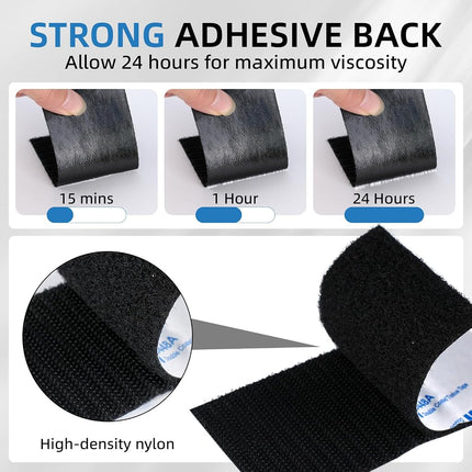 Bulina Hook and Loop Self Adhesive Tape 19MM x 6M 9448A Sticky Back Interlocking Nylon Fabric Fastener Heavy Duty Adhesion Strip Tape Black(9448AD)