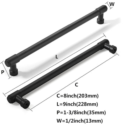 Khtumeware 10 Pack Matte Black Cabinet Pulls - 8 Inch(203mm) Hole Centers - Kitchen Handles for Cabinets and Cupboards
