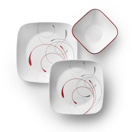 Corelle Vitrelle 18-Piece Service for 6 Dinnerware Set, Triple Layer Glass, Chip Resistant, Lightweight Square Plates and Bowls, Splendor