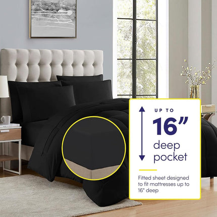 Parure de lit 5 pièces Sweet Home Collection Housse de couette couleur unie toutes saisons, couverture douce en duvet alternatif et draps de lit en microfibre luxueuse, noir, Twin XL