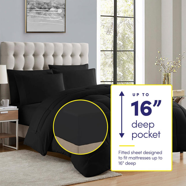Juego de edredón Sweet Home Collection de 5 piezas, bolsa de color liso para todas las estaciones, manta suave alternativa de plumón y sábanas de microfibra de lujo, negro, Twin XL
