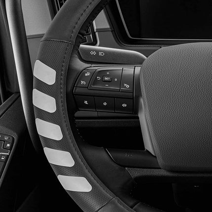 Funda de Volante de Cuero Ultra Sports Grip XL de Caterpillar – Protección Fuerte y Duradera para Camiones Grandes, Casas Rodantes y Semirremolques con Volantes de 17.5-18 Pulgadas de Diámetro, (CASW-7903-GR), Negro/Gris