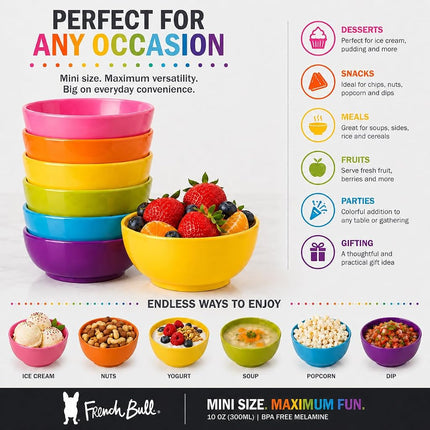 French Bull 72309 4" Mini Bowl Set of 6 - Melamine Dinnerware - Small, Kids, Pasta - Multicolor