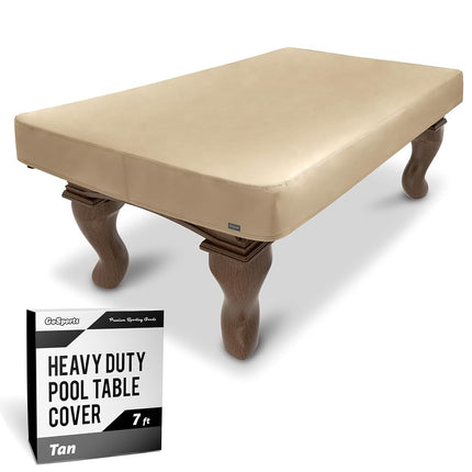 GoSports 7 ft Premium Leatherette Pool Table Cover - Waterproof & Tearproof - Heavy Duty Indoor & Outdoor Billiard Table Cover - Tan