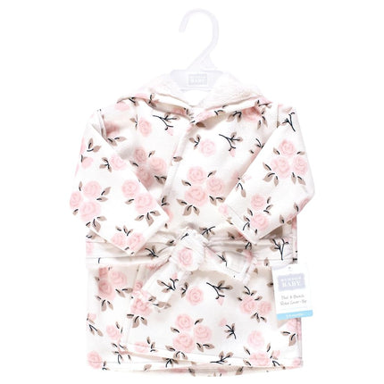 Hudson Baby Infant Girls Mink with Faux Fur Lining Pool and Beach Robe Cover-ups, Neutral Pink Floral, 12-18 Months