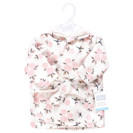 Hudson Baby Infant Girls Mink with Faux Fur Lining Pool and Beach Robe Cover-ups, Neutral Pink Floral, 6-12 Months