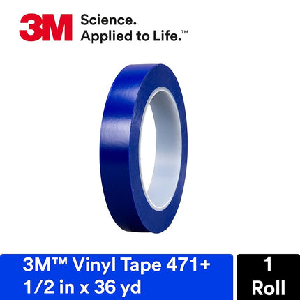 3M Vinyl Tape, 471+, Indigo, 0.5 in x 36.0 yd x 5.3 mil (1.3 cm x 32.9 m x 0.1 mm)1 Pack