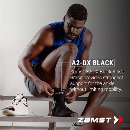 Zamst A2-DX Black Ankle Brace for Sports - Breathable Sports Ankle Support for Men and Women with Guard Stabilisers for High-Grade Ankle Sprain - Right, X-Large