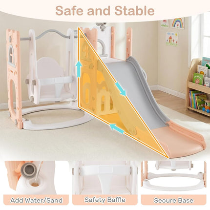 OLAKIDS Toddler Slide and Swing Set, 7 in 1 Kids Indoor Outdoor Playground with Climber Basketball Hoop Telescope Toy Storage for Boys Girls Aged 1+