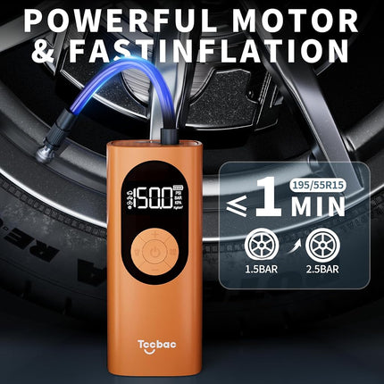 TccbacTire Inflator Portable Air Compressor for Car, Large Motor 2X Fast Electric air Pump,Bike Pumps with Pressure Gauge and LED Light,Auto Shut-Off Tire Pump for Car Ball Motorcycle,Bicycle