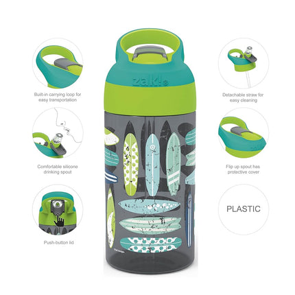 Zak Designs 16oz Riverside Desert Life Kids Water Bottle with Straw and Built in Carrying Loop Made of Durable Plastic, Leak-Proof Design for Travel, Cactus-Flamingo Pineapple, 2PK Set