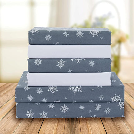 Elegant Comfort Luxury Soft Bed Sheets Holiday Pattern 1500 Premium Hotel Quality Microfiber - Softness Wrinkle and Fade Resistant (6-Piece) Bedding Set, Cal King, Snowflake-Gray