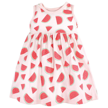 Hudson Baby Baby Girls' Cotton Dress and Cardigan Set, Coral Watermelon, 5T