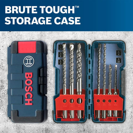 Bosch Professional 7 Piece Carbide-Tipped SDS-plus Rotary Hammer Drill Bit Set with Storage Case HCK001 , Gray