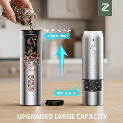 Salt and Pepper Grinder Set Electric,Rechargeable Salt and Pepper Shakers Stainless Steel with USB C Dual Charging Base,Upgraded Large Capacity,Adjustable Coarseness,LED Light,Ideal for Mom