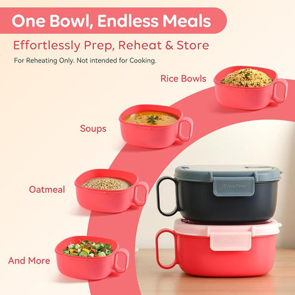 AI Love Peace Microwave Ramen Bowl with lid and Utensils (Bright Pink)
