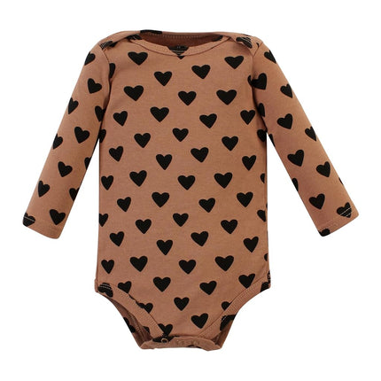 Bodysuits de manga larga de algodón unisex Hudson Baby, Cinnamon Hearts, Preemie, paquete de 5 Cinnamon Hearts, Preemie