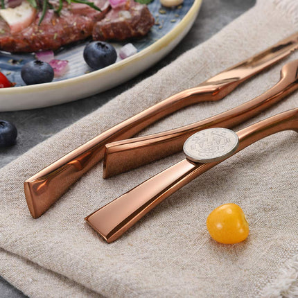 Lemeya 6 Pieces Steak Knife Set of 6, Standing Steak Knives,Mirror Polished,Dishwasher Safe (Rose Gold)
