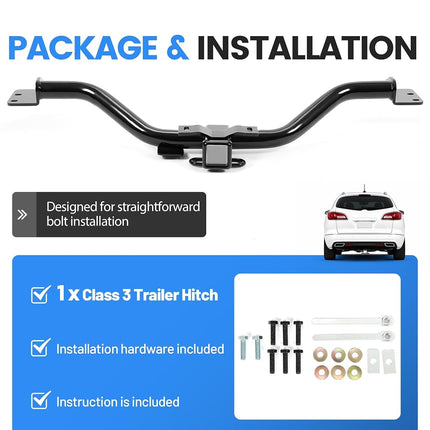 Enganche de remolque ECOTRIC Clase 3 compatible con Chevy Chevrolet Traverse 2013-2017, Buick Enclave, GMC Acadia, con receptor de 2 pulgadas, acero con recubrimiento en polvo negro, capacidad de 5000 lb.