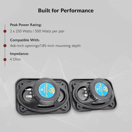 Pair Rockville RV46.3A 4x6 3-Way Car Speakers 500 Watts/70 Watts RMS CEA Rated