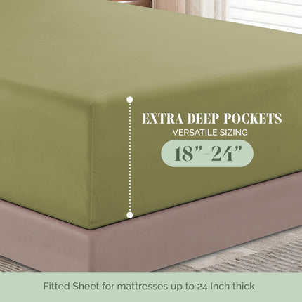 Elegant Comfort Luxurious 1500 Premium Hotel Quality Microfiber 4-Piece Sheet Set, 18-24 Inches Deep - Extra Deep Pocket Sheets - Ultra Soft 4PC Deep Pocket Sheets, King, Sage/Green