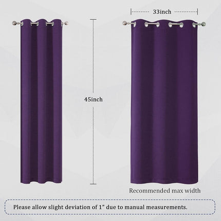 DUALIFE Purple Blackout Curtains for Kitchen Windows, Thermal Insulated Blackout Curtains for Bedroom, 38x45 Inch, Set of 2