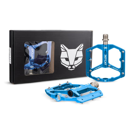 JETCAT Mountain Bike Pedals Flat - MTB Pedals Flat, Bicycle Pedals, Road Bike Pedals, BMX Pedals, for BMX MTN Road Gravel EBike, Specialized, Adults, Aluminum Metal Stamp 9/16" Light Blue