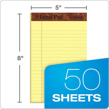 Tops The Legal Pad Legal Pad, 5 x 8 Inches, Perforated, Canary, Narrow Rule, 50 Sheets per Pad, 12 Pads per Pack (7501)