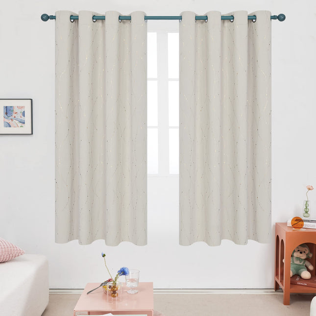 Deconovo - Cortinas decorativas para el hogar con diseño de ondas y puntos de lámina, cortinas con ojales para habitación de niñas, 52 x 72 pulgadas, color crema, juego de 2