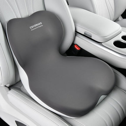 Coverado Seat Cushion and Lumbar Support Pillow One Piece for Car Office Chair, Ergonomic Memory Foam Desk Chair Cushion Back Support Pillow, Sciatica & Back & Tailbone Pain Relief Cushion-Gray