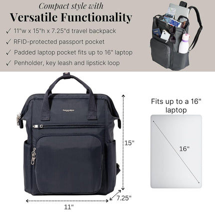 Baggallini Women's Securtex Anti-Theft Windsor Backpack for Travel, Work & Collage, RFID & Locking Zipper, Up to 16" Laptop, French Navy, M, Securtex Anti-theft Windsor Backpack for Travel