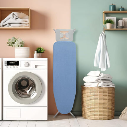 Storageideas Planche à Repasser 122 x 38 cm avec Support pour Fer, Hauteur Réglable de 66 à 91 cm, Planche à Repasser Pliable Pleine Taille, Gain de Place, avec Housse Rembourrée Amovible, Cadre et Pieds en Acier Robuste, Bleu