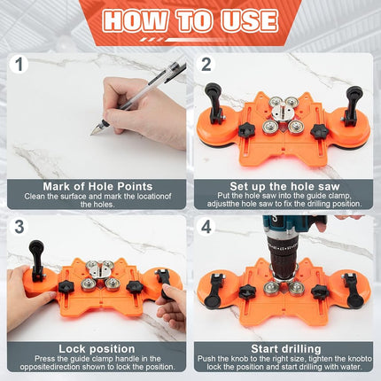 Semderm Diamond Hole Saw Kit, Tile Hole Saw with Double Suction Cups Hole Saw Guide Jig Fixture, Diamond Drill Bits for Glass, Porcelain Tile, Ceramic, Grantite, Marble