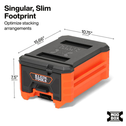 Klein Tools 54843MB MODbox Compact Single Drawer Box, Half Width, Tool Storage Drawer with Ball Bearing Slides, Dividers Included, PVC Foam Mat