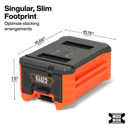 Klein Tools 54843MB MODbox Compact Single Drawer Box, Half Width, Tool Storage Drawer with Ball Bearing Slides, Dividers Included, PVC Foam Mat