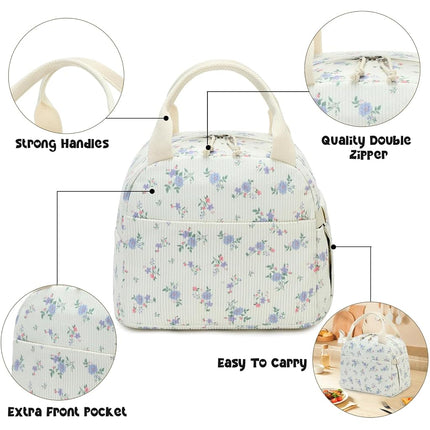 Bluboon Lunch Bag for Women Men Cute Corduroy Lunch Tote Bags Reusable Insulated Lunch Box Large Capacity Reusable Insulated Cooler for Work Picnic or Travel