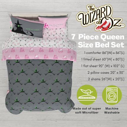 Franco Collectibles The Wizard of OZ Bedding 7 Piece Super Soft Comforter and Sheet Set with Sham, Queen, (Officially Licensed Product)
