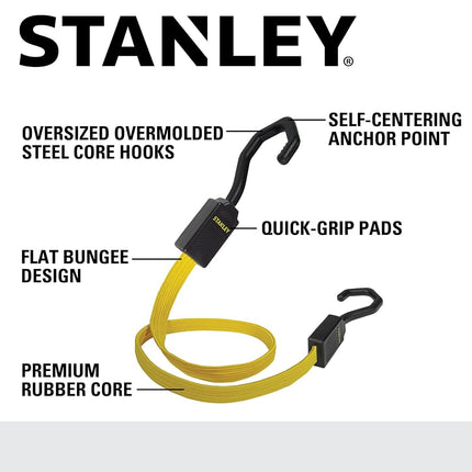 STANLEY S300336 Black/Yellow 36" Premium Flat Bungee Cord Straps, 2 Pack